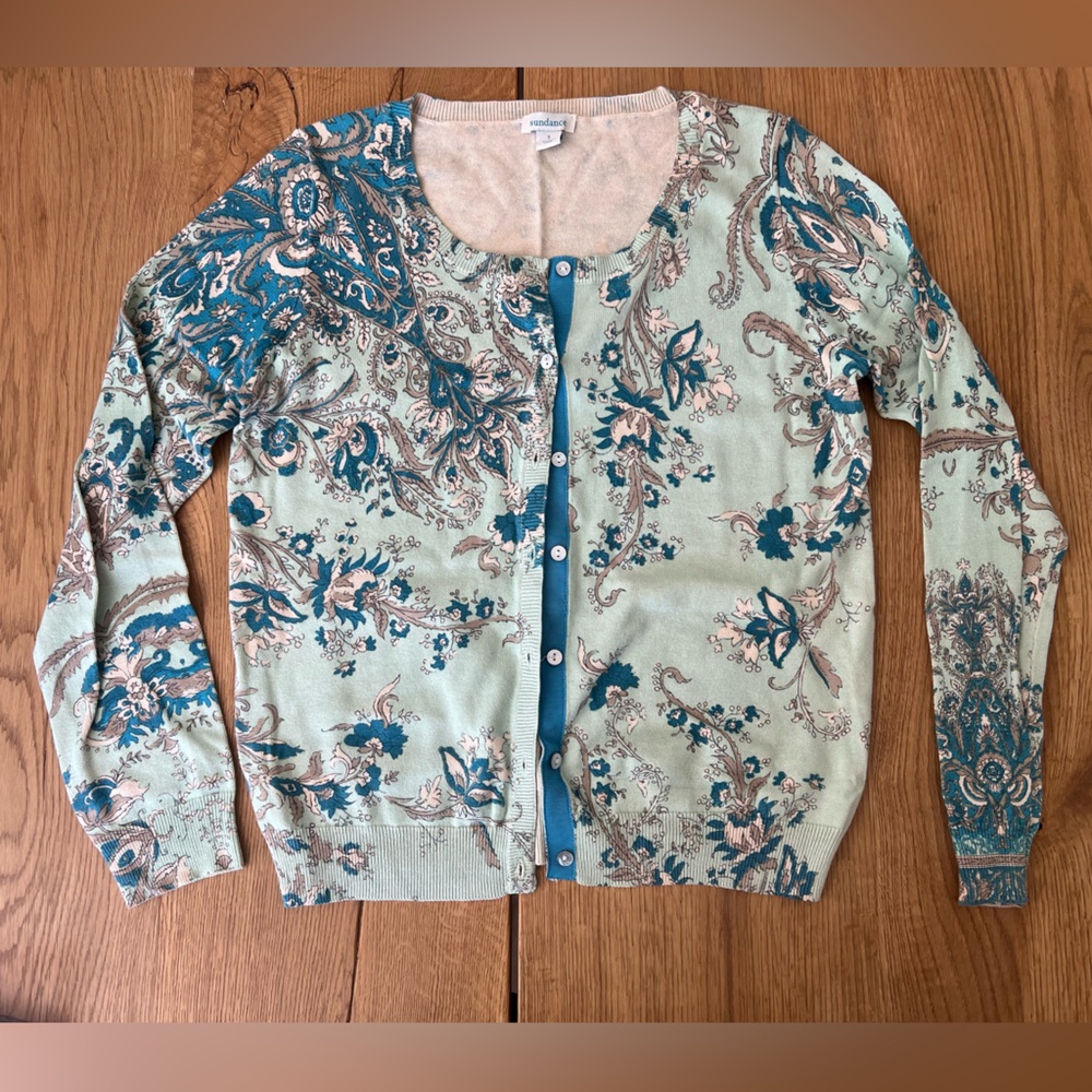 Sundance Women's Cardigan Sweater Size S Floral Paisley Boho 100% Cotton